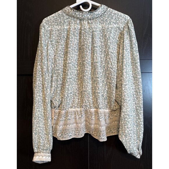 Free People If I Had You Printed Beaded Long Sleeve Sheer Peasant Blouse Large - Picture 2 of 11